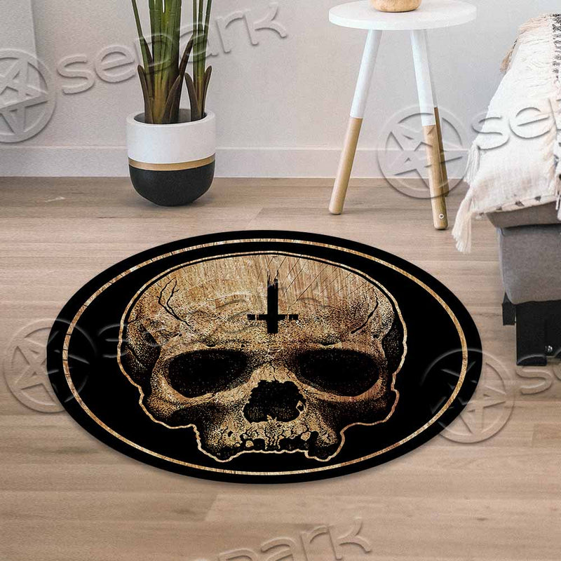 Satan Skull Inverted Cross SED-1037 Round Carpet
