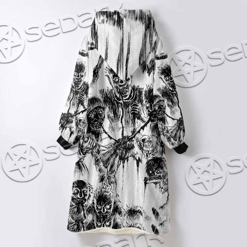 Berserk Creatures Battle Black White SED-1043 Oversized Sherpa Blanket Hoodie