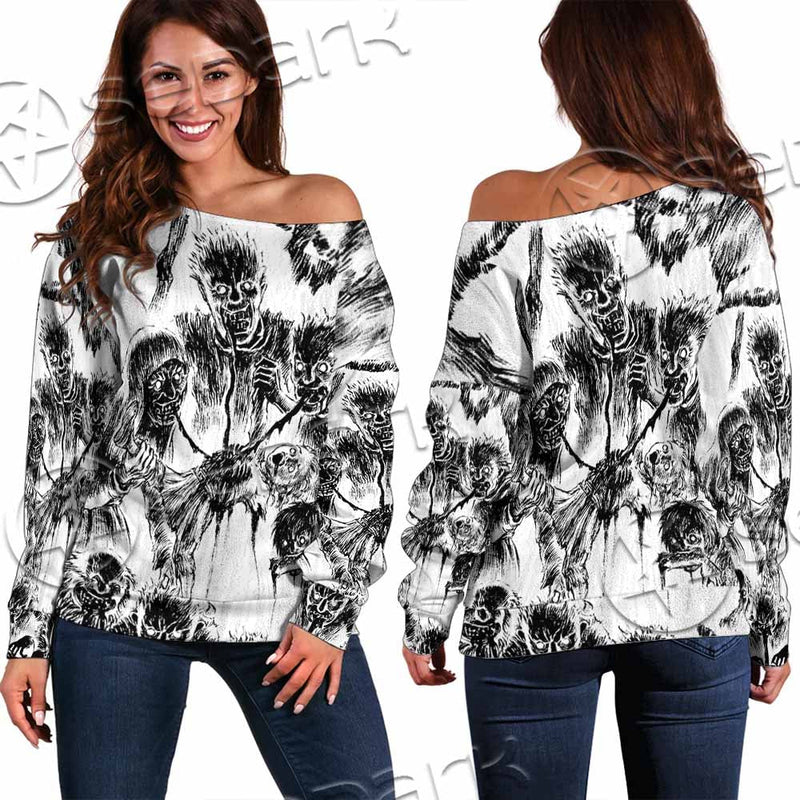 Berserk Creatures Battle Black White SED-1043 Off Shoulder Sweaters