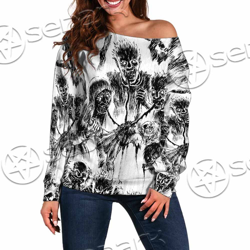 Berserk Creatures Battle Black White SED-1043 Off Shoulder Sweaters