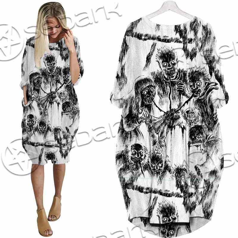 Berserk Creatures Battle Black White SED-1043 Batwing Pocket Dress