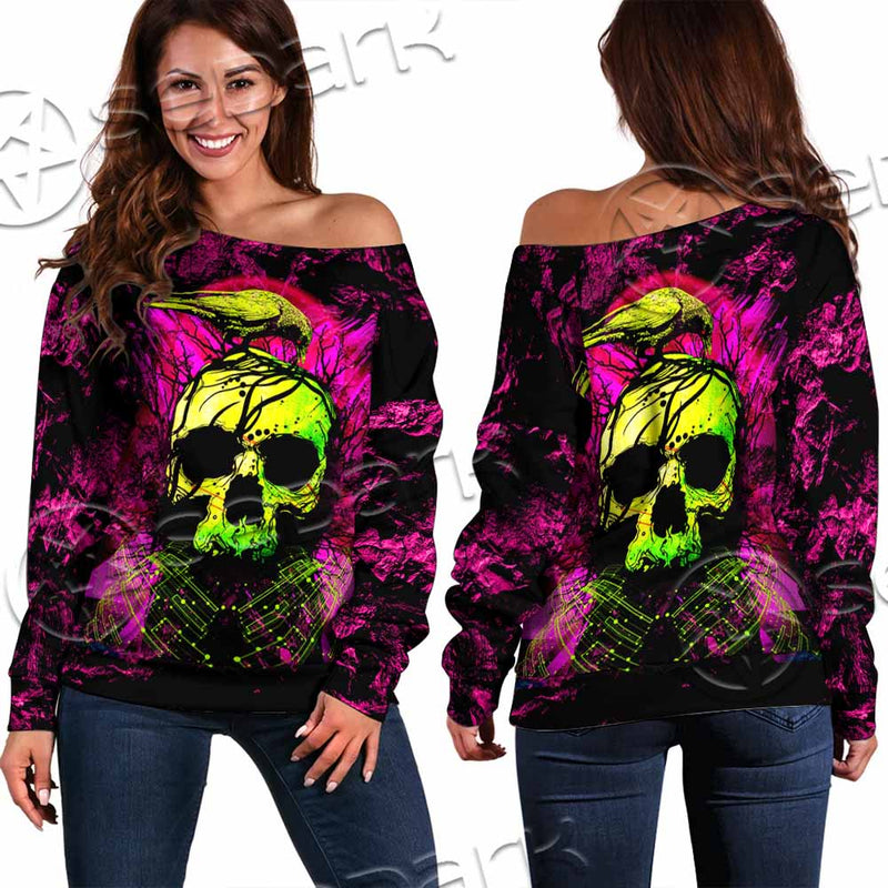 Psychedelic Creepy Skull SED-1046 Off Shoulder Sweaters