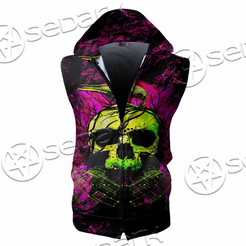 Psychedelic Creepy Skull SED-1046 Zip Sleeveless Hoodie