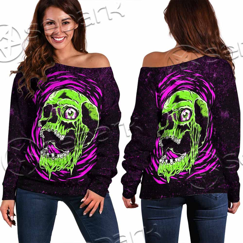 Psychedelic Horror Skull SED-1047 Off Shoulder Sweaters