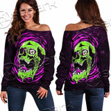 Psychedelic Horror Skull SED-1047 Off Shoulder Sweaters