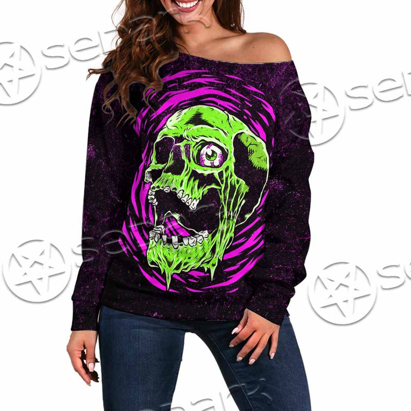 Psychedelic Horror Skull SED-1047 Off Shoulder Sweaters