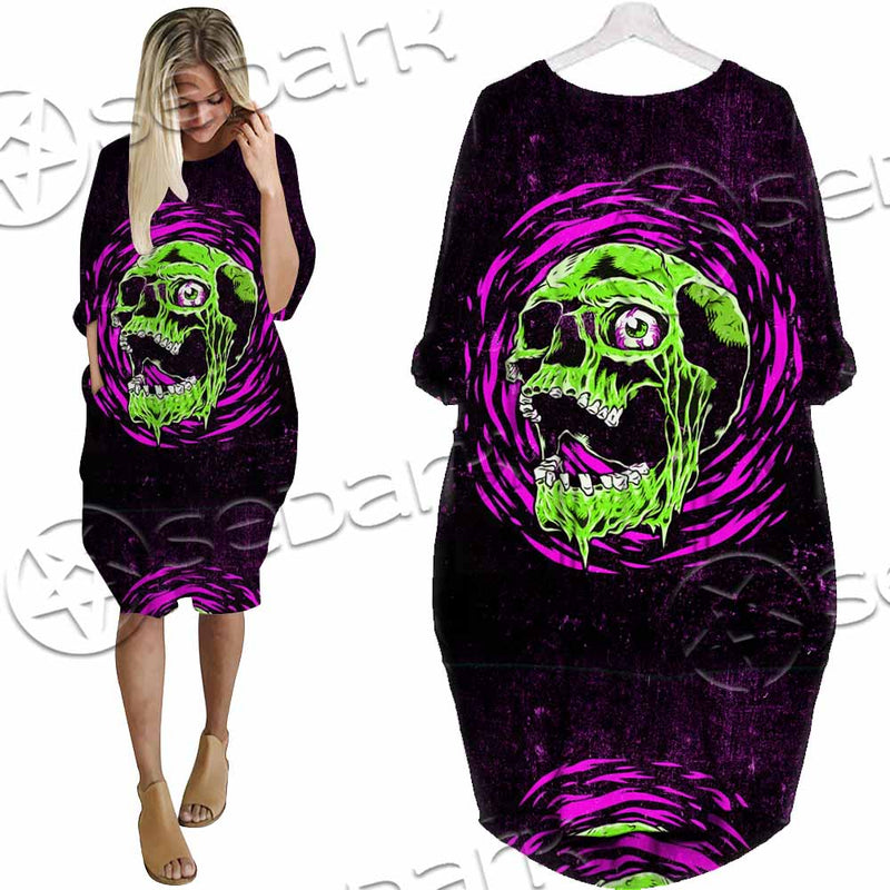 Psychedelic Horror Skull SED-1047 Batwing Pocket Dress