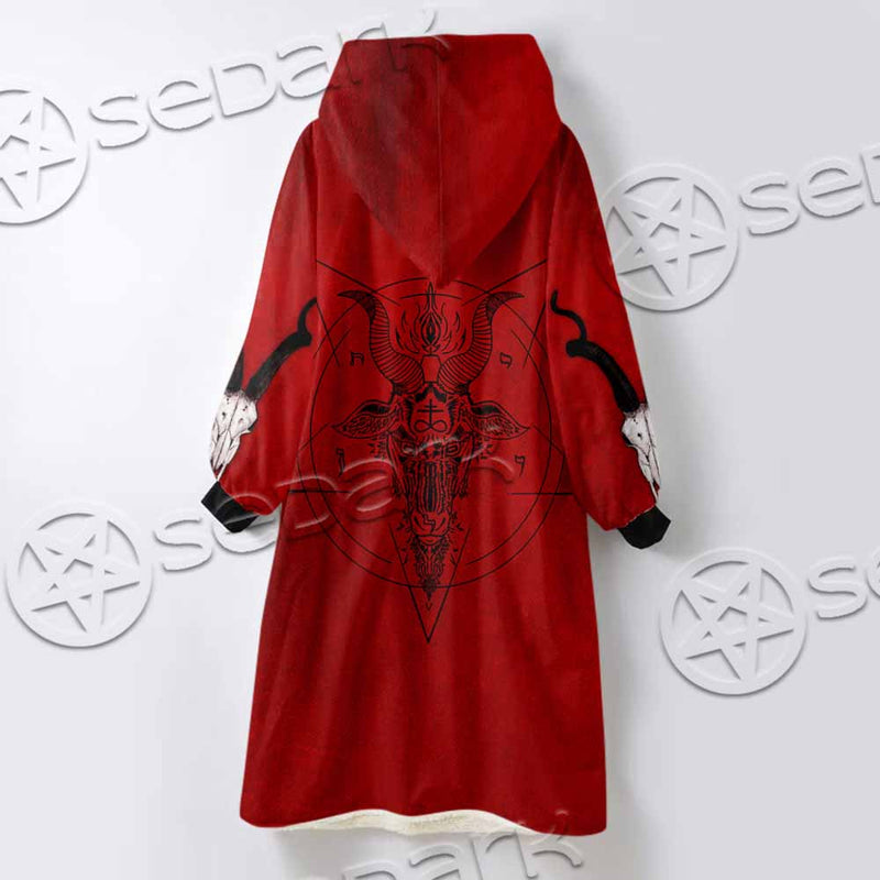 Pentagram With Demon Baphomet Satanic Goat Head SED-1051 Oversized Sherpa Blanket Hoodie