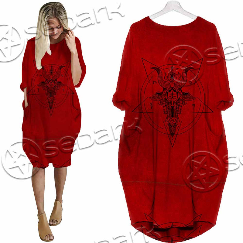 Pentagram With Demon Baphomet Satanic Goat Head SED-1051 Batwing Pocket Dress