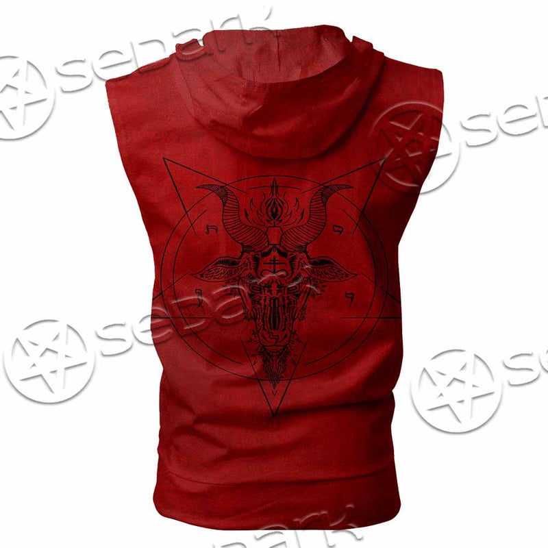 Pentagram With Demon Baphomet Satanic Goat Head SED-1051 Zip Sleeveless Hoodie