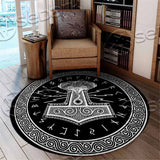 Viking Thor Hammer Runes SED-1052 Round Carpet