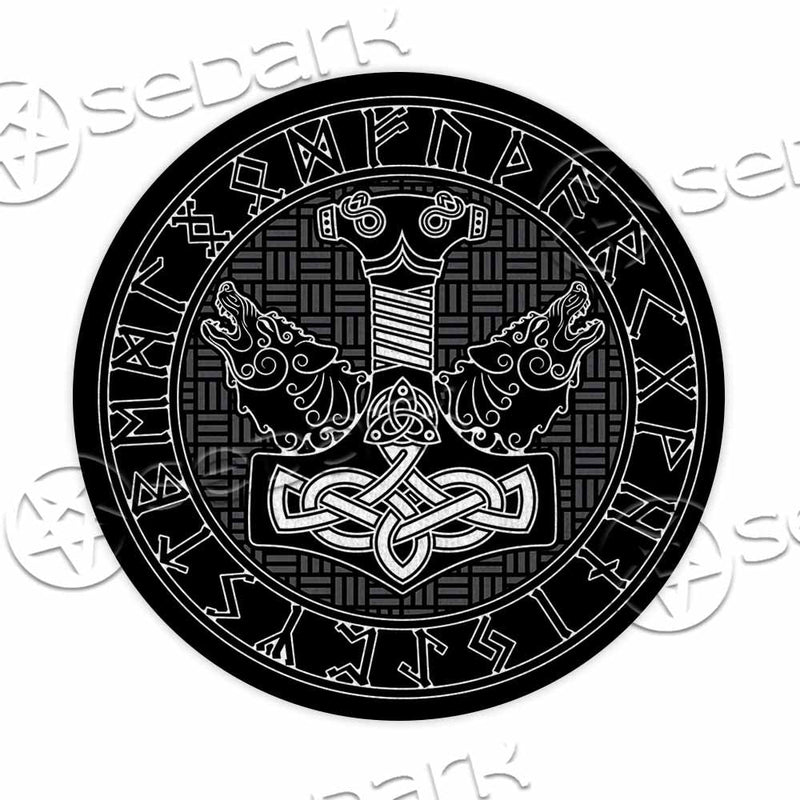 Viking Thor Hammer Wolf SED-1054 Round Carpet