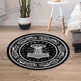 Thor Hammer Nordic Rune Mythology Wolf Viking SED-1055 Round Carpet