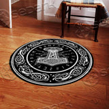 Thor Hammer Nordic Rune Mythology Wolf Viking SED-1055 Round Carpet