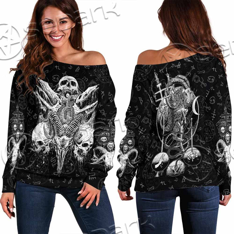 Satanic Black Metal SED-1059 Off Shoulder Sweaters
