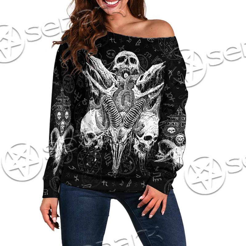 Satanic Black Metal SED-1059 Off Shoulder Sweaters