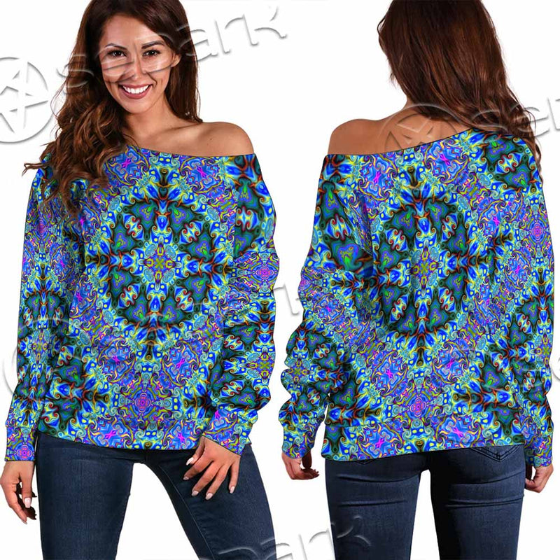 Psychedelic Seamless Pattern SED-1063 Off Shoulder Sweaters