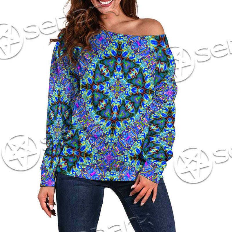 Psychedelic Seamless Pattern SED-1063 Off Shoulder Sweaters