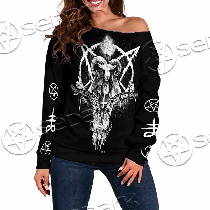 Baphomet Goat Head SED-1067 Off Shoulder Sweaters