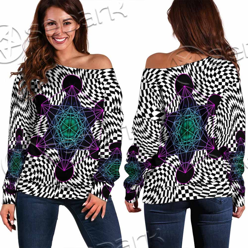 Psychedelic Metatron'S Cube SED-1072 Off Shoulder Sweaters