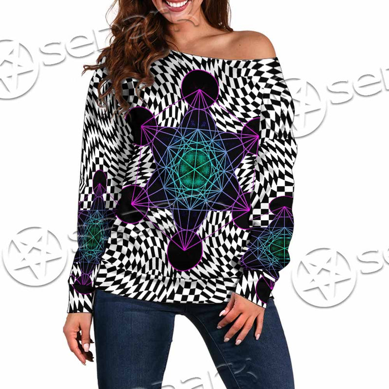 Psychedelic Metatron'S Cube SED-1072 Off Shoulder Sweaters