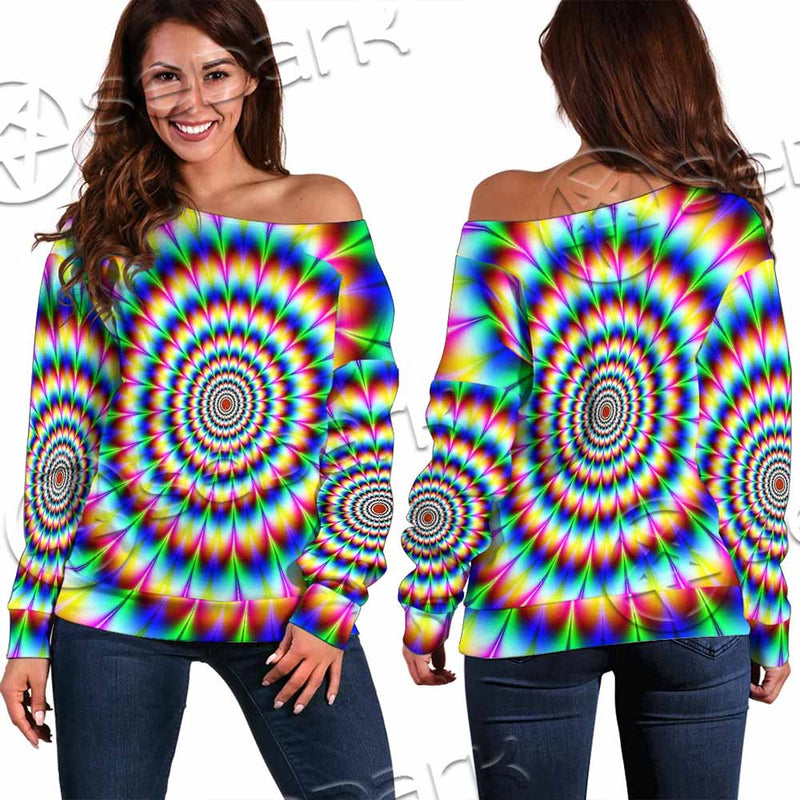Psychedelic Optical Illusions SED-1073 Off Shoulder Sweaters