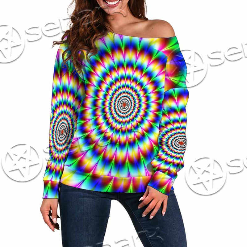 Psychedelic Optical Illusions SED-1073 Off Shoulder Sweaters