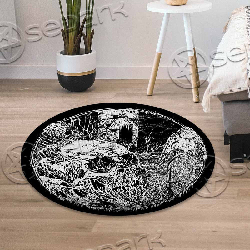 Circle Death Metal Illustration Skull Horror SED-1075 Round Carpet