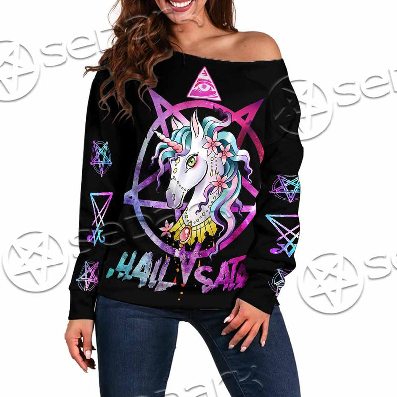 Unicorn Hail Satan SED-1078 Off Shoulder Sweaters
