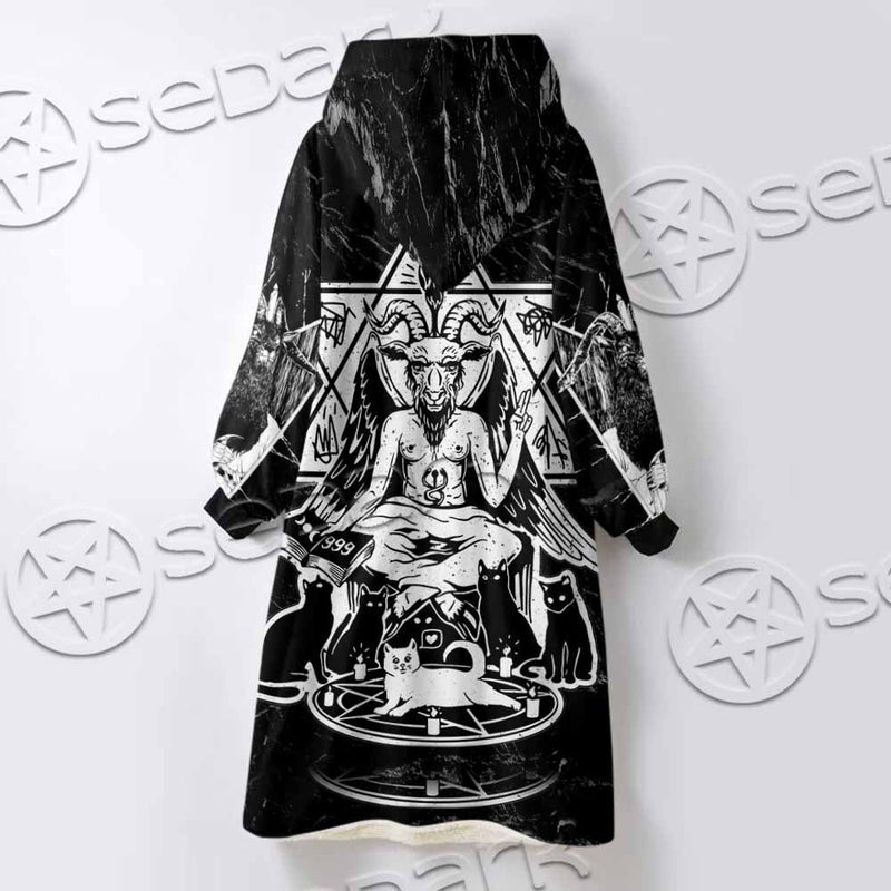 Baphomet With Cat SED-1079 Oversized Sherpa Blanket Hoodie