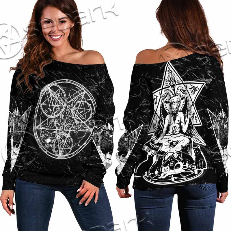 Baphomet With Cat SED-1079 Off Shoulder Sweaters