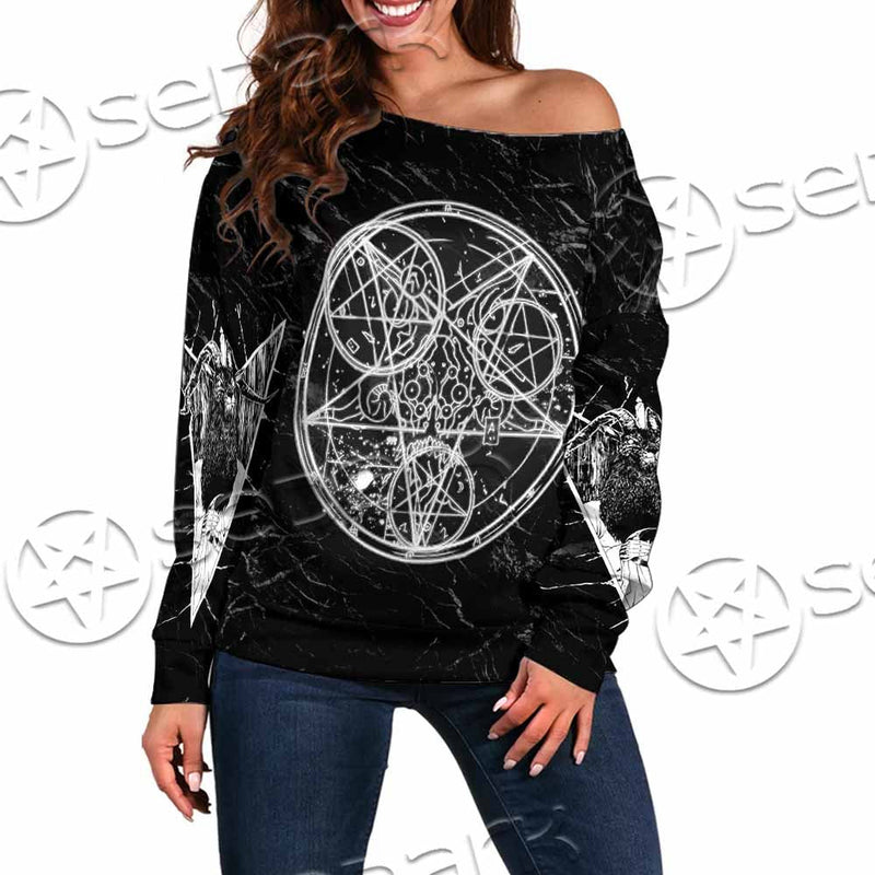 Baphomet With Cat SED-1079 Off Shoulder Sweaters