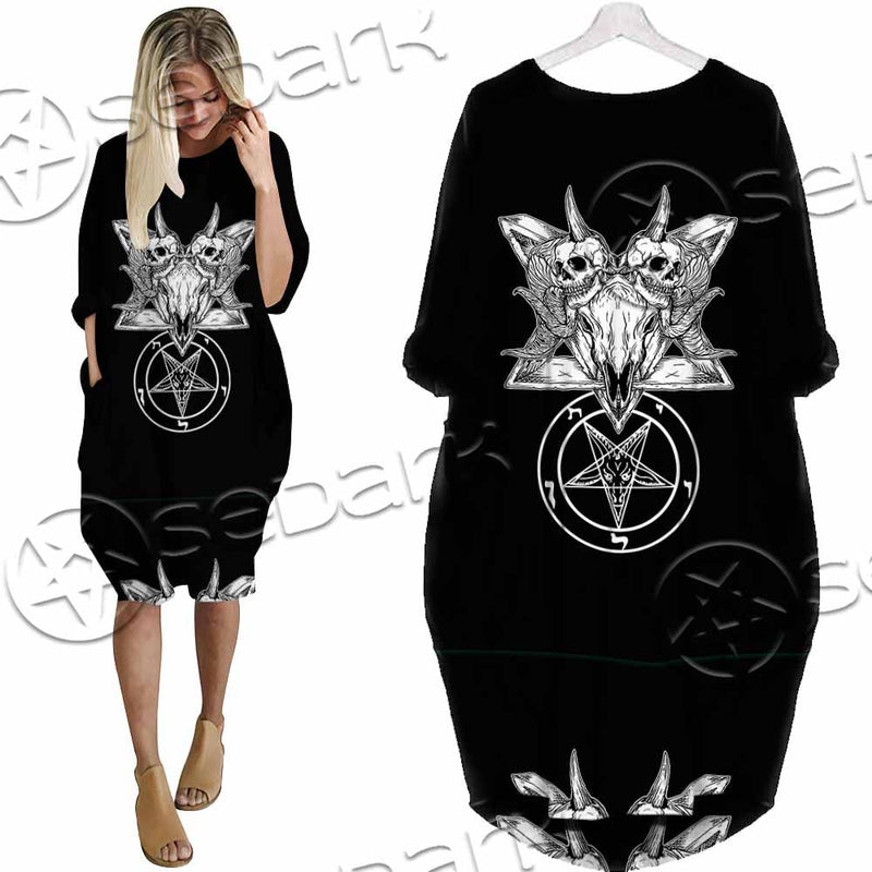 Skull Baphomet Satanism SED-1080 Batwing Pocket Dress