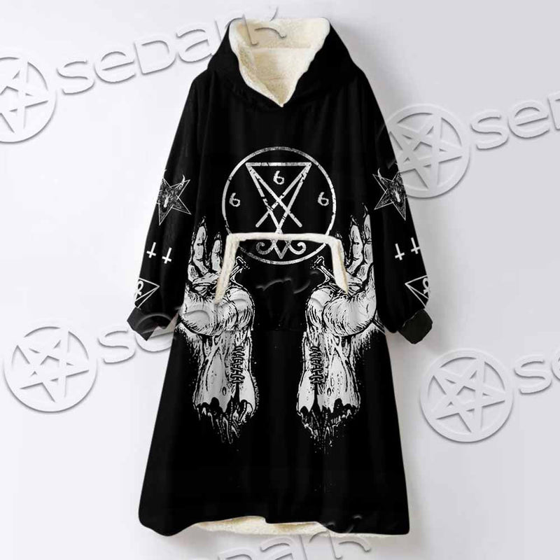 Lucifer Inverted Cross SED-1081 Oversized Sherpa Blanket Hoodie