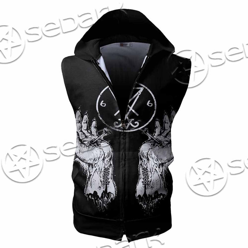 Lucifer Inverted Cross SED-1081 Zip Sleeveless Hoodie