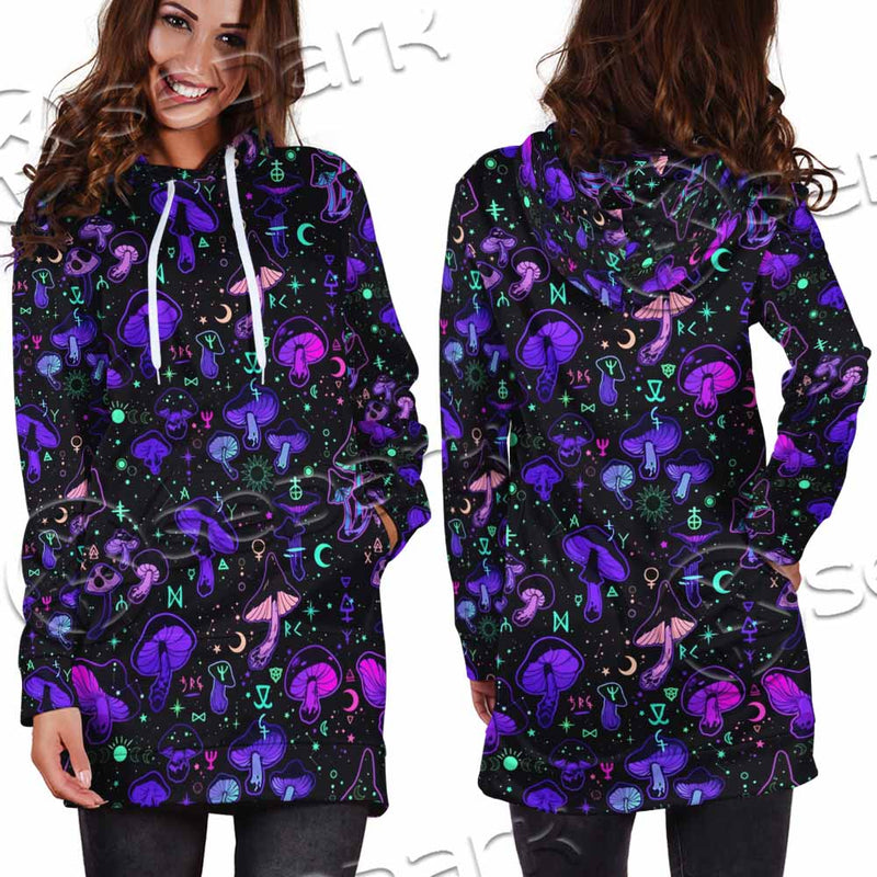 Seamless Illustration Mushrooms Bright Psychedelic SED-1090 Hoodie Dress
