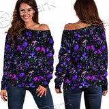 Seamless Illustration Mushrooms Bright Psychedelic SED-1090 Off Shoulder Sweaters