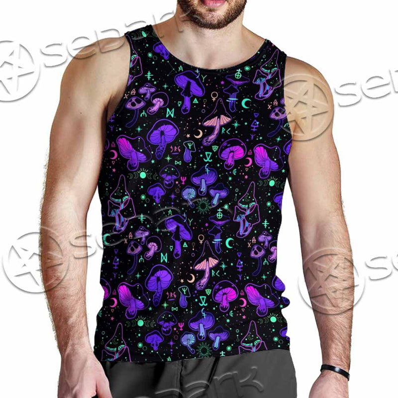 Seamless Illustration Mushrooms Bright Psychedelic SED-1090 Men Tank-tops