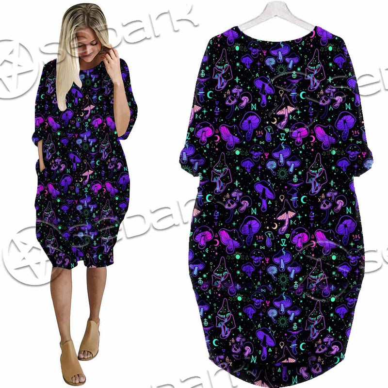 Seamless Illustration Mushrooms Bright Psychedelic SED-1090 Batwing Pocket Dress