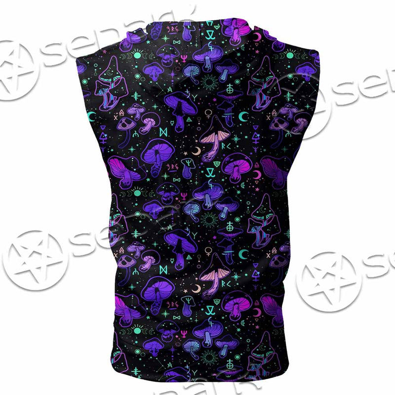 Seamless Illustration Mushrooms Bright Psychedelic SED-1090 Zip Sleeveless Hoodie