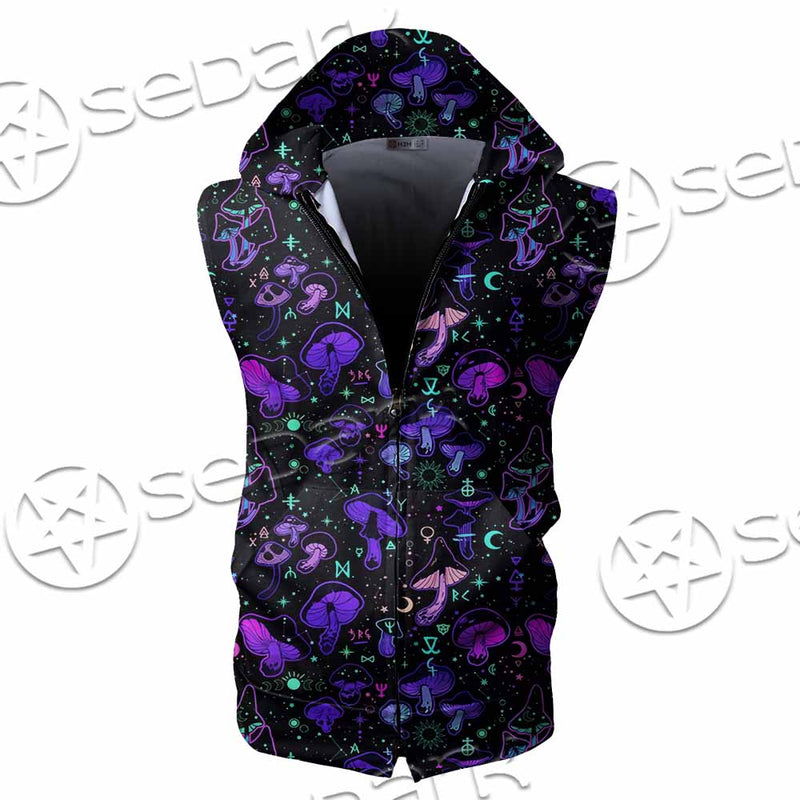 Seamless Illustration Mushrooms Bright Psychedelic SED-1090 Zip Sleeveless Hoodie