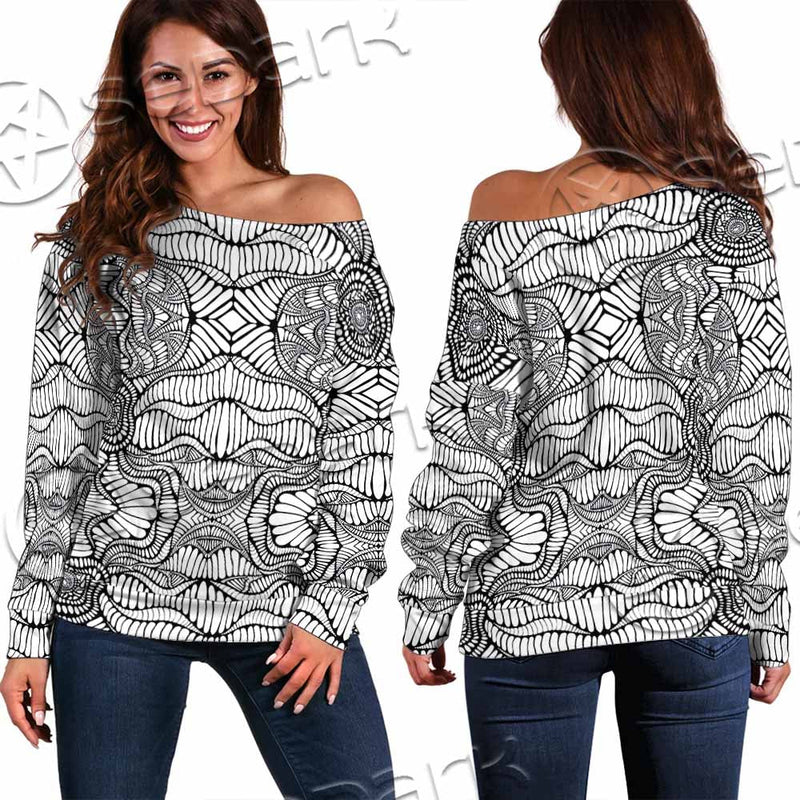 Psychedelic Maze Of Ornaments SED-1091 Off Shoulder Sweaters