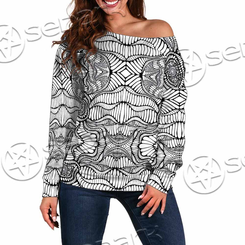 Psychedelic Maze Of Ornaments SED-1091 Off Shoulder Sweaters