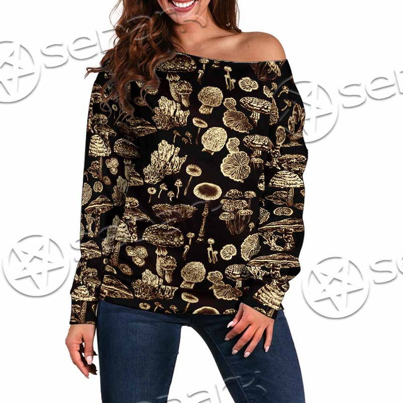 Psychedelic Magic Mushrooms SED-1095 Off Shoulder Sweaters