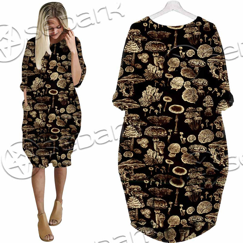 Psychedelic Magic Mushrooms SED-1095 Batwing Pocket Dress