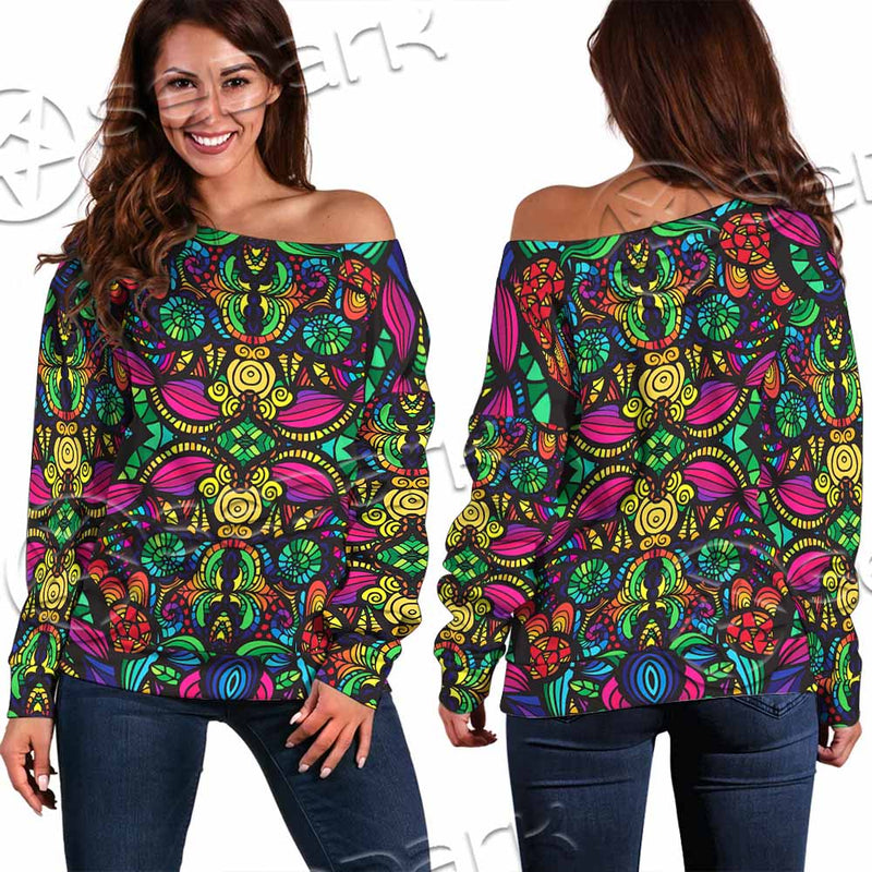 Psychedelic Floral SED-1106 Off Shoulder Sweaters