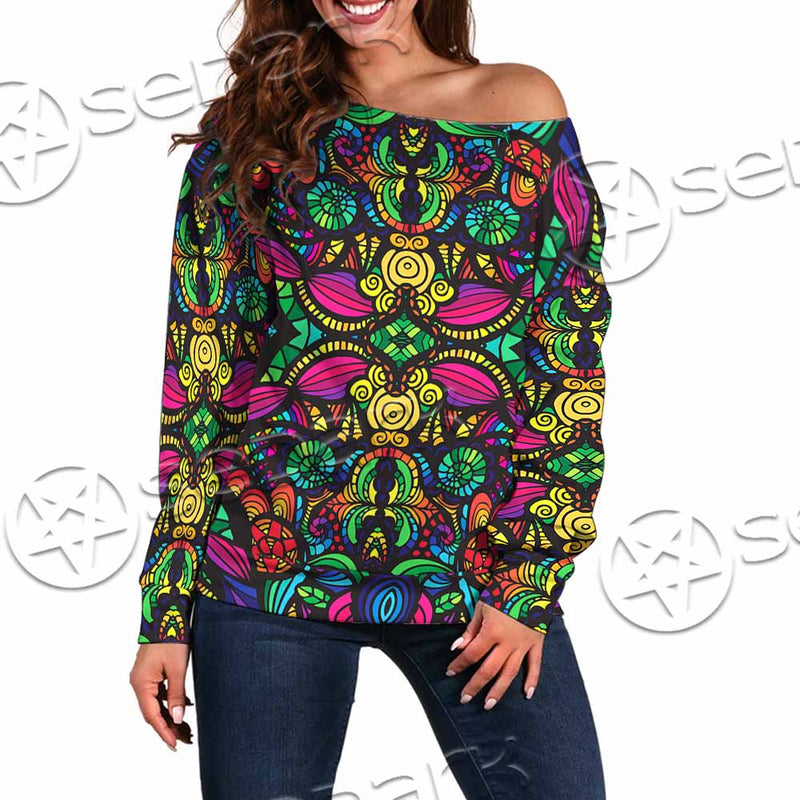Psychedelic Floral SED-1106 Off Shoulder Sweaters