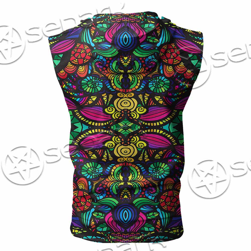 Psychedelic Floral SED-1106 Zip Sleeveless Hoodie