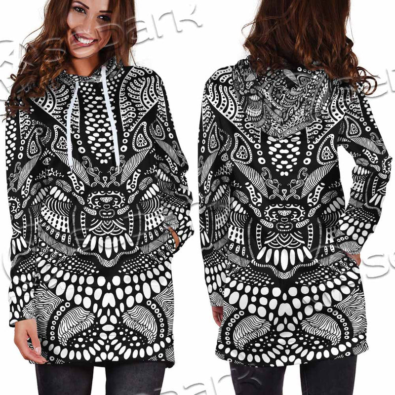 Psychedelic Black And White SED-1107 Hoodie Dress
