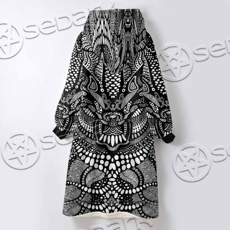 Psychedelic Black And White SED-1107 Oversized Sherpa Blanket Hoodie